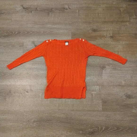 J. Crew Sweaters - J.CREW 100% Linen Cable Knit Sweater | Orange Gold Button Shoulder | XXS